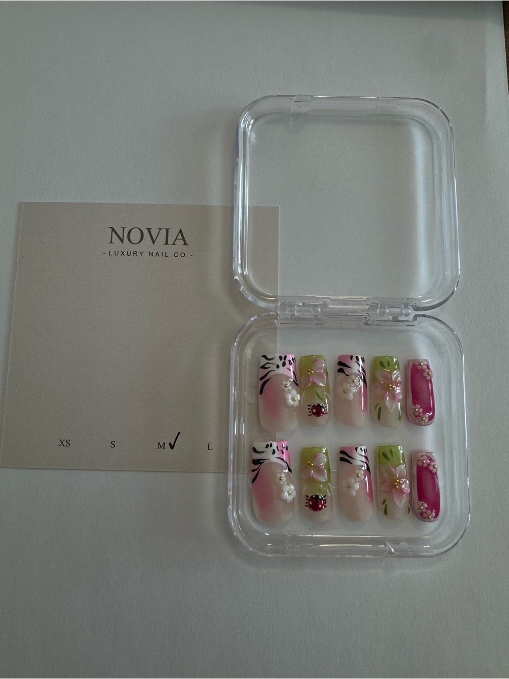 Pink & Green Floral Press-On Nail Set